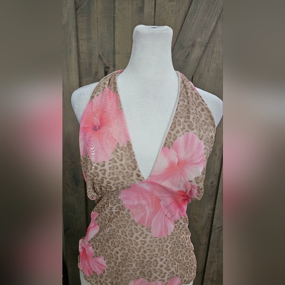SEE YOU MONDAY Mesh Pink Floral Leopard Print Halter Top. Size XL NWT - Picture 10 of 12